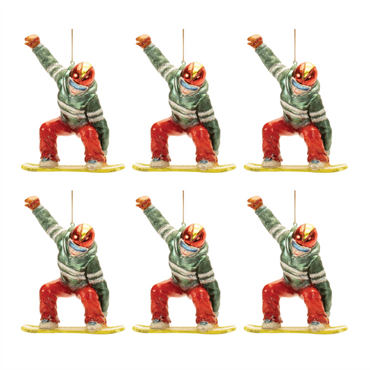 Glittered Glass Snowboarder Ornament (Set of 6) -Ship Only