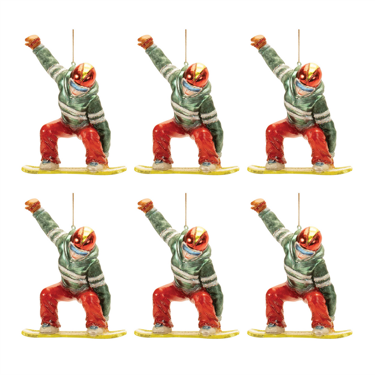 Glittered Glass Snowboarder Ornament (Set of 6)