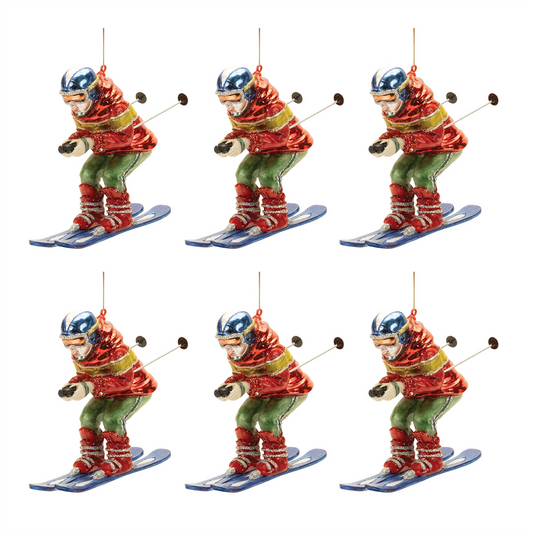 Skier Ornament (Set of 6) 5”H Glass -Ship Only