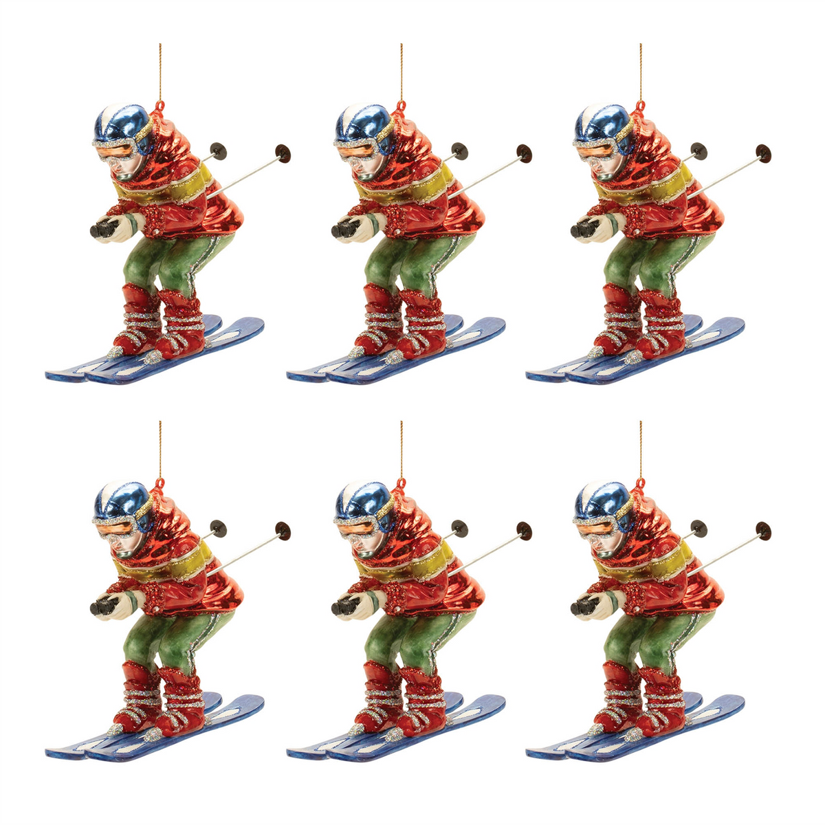 Skier Ornament (Set of 6) 5”H Glass -Ship Only