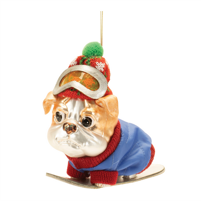 Glittered Snowboarding Dog Ornament (Set of 6)