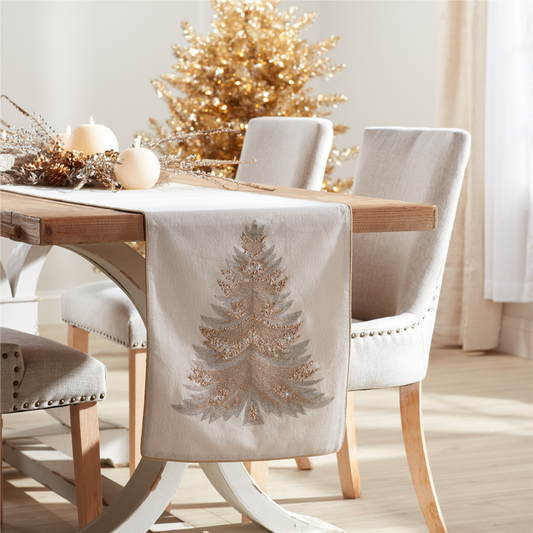 Bead Embroidered Pine Tree Table Runner 72"L -Ship Only