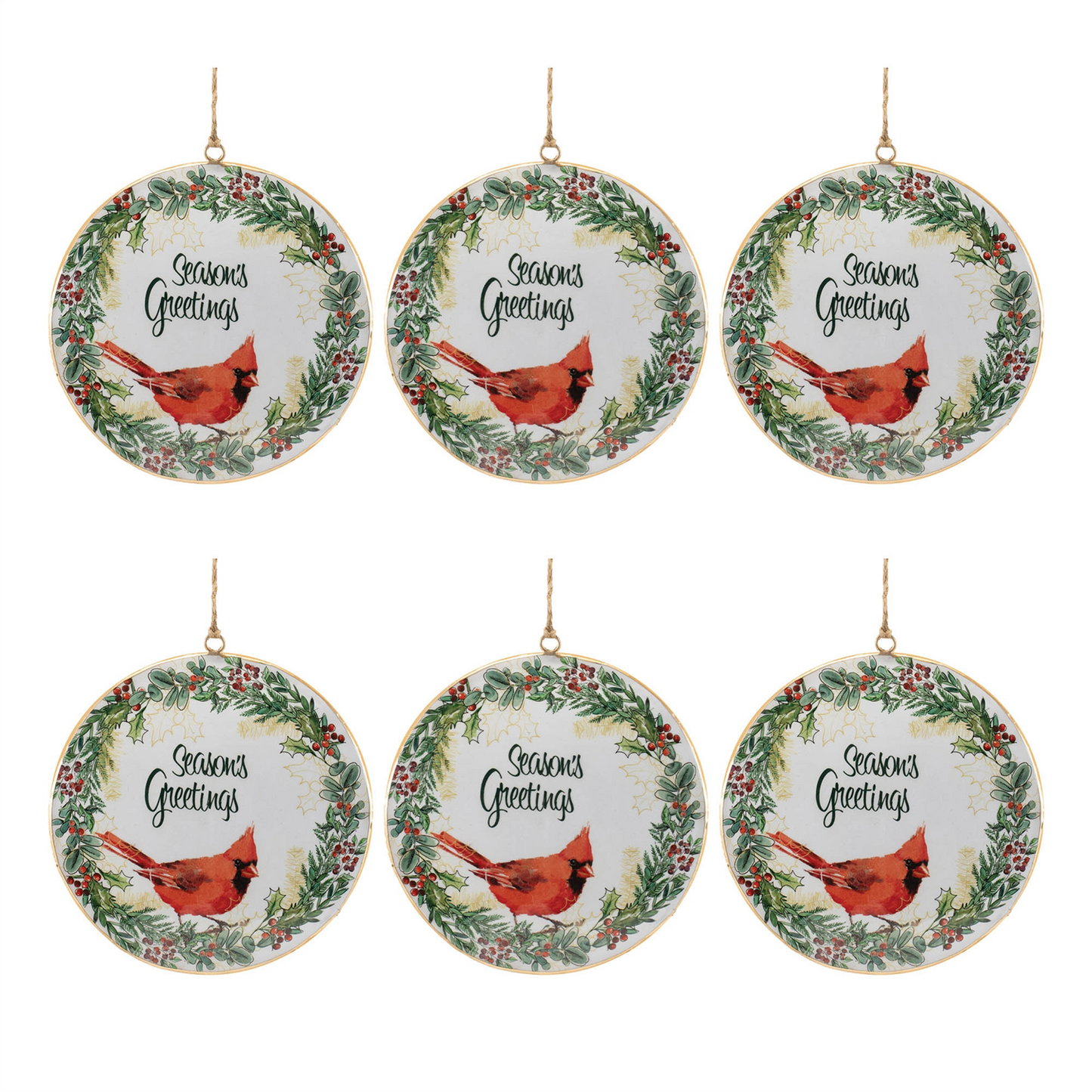 Seasons Greetings Cardinal Disc Ornament (Set of 6) -Ship Only