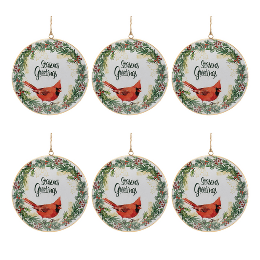 Seasons Greetings Cardinal Disc Ornament (Set of 6) -Ship Only
