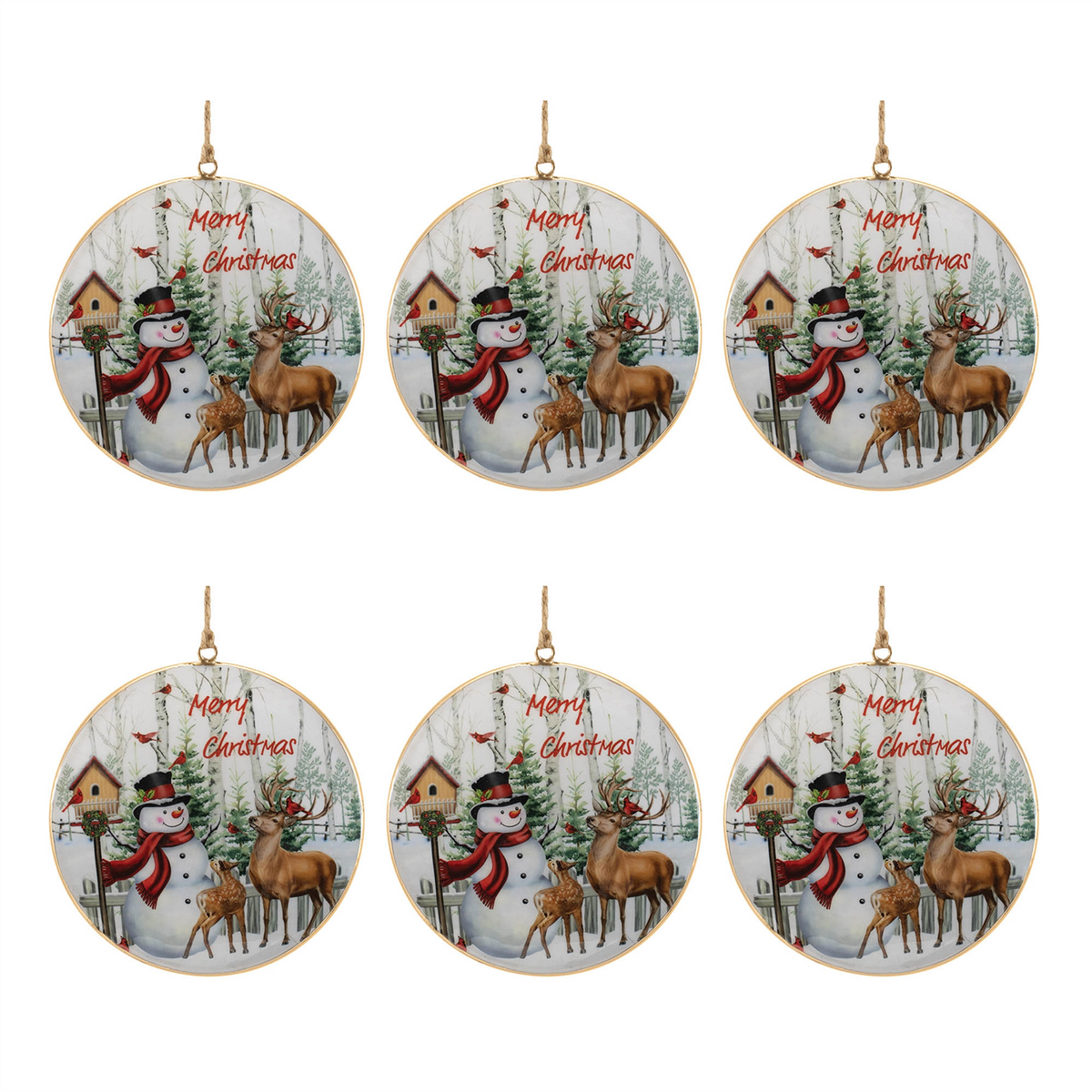 Merry Christmas Woodland Disc Ornament (Set of 6) -Ship Only