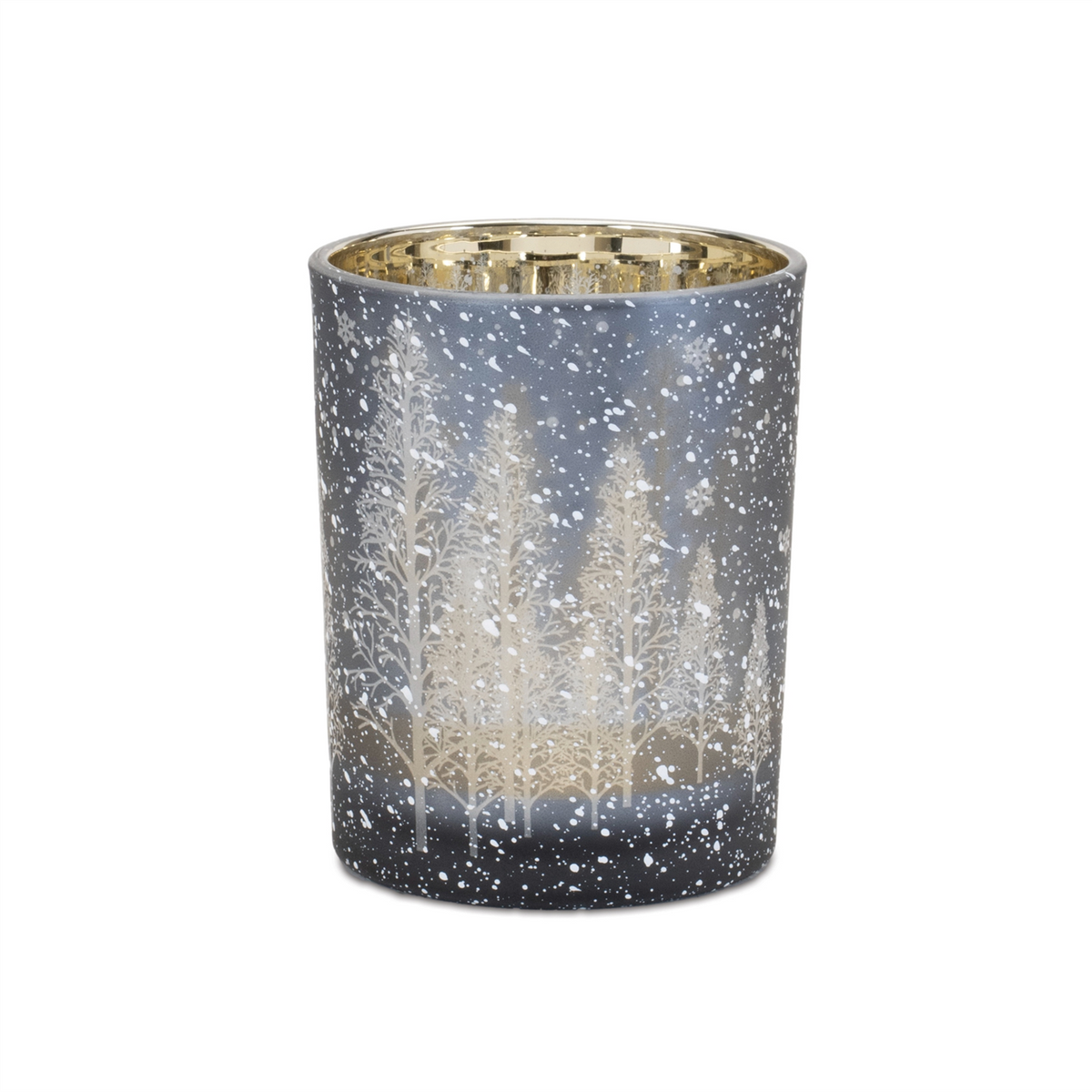Navy Pine Tree Glass Candle Holder (Set of 2) -Ship Only