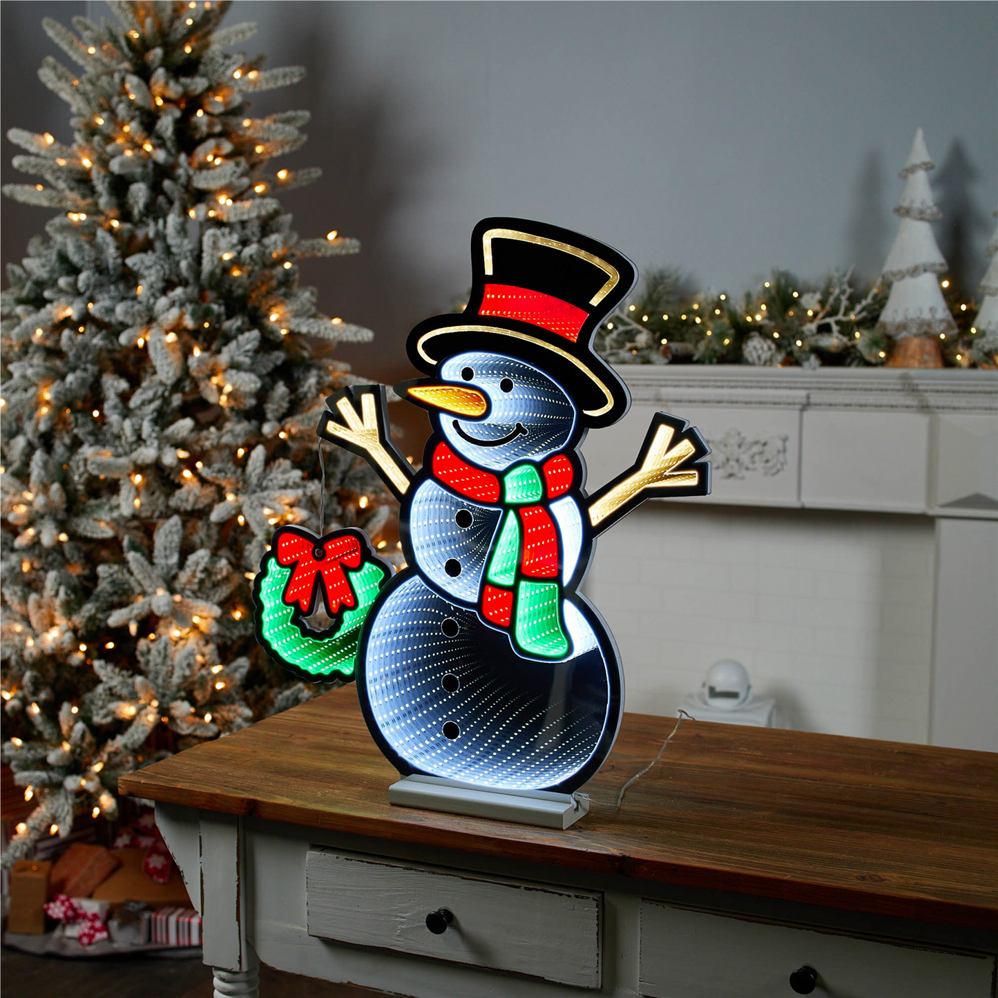 Snowman and Wreath Ekkolight 23.5"H -Ship Only