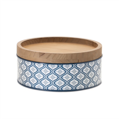 Metal Patterned Canister with Natural Wood Lid (Set of 2)