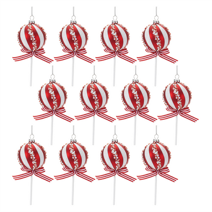 Glass Peppermint Lollipop Ornament (Set of 12)