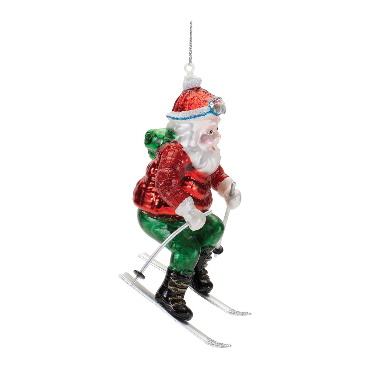 Santa on Skis Ornament (Set of 6) 4.5”H Glass