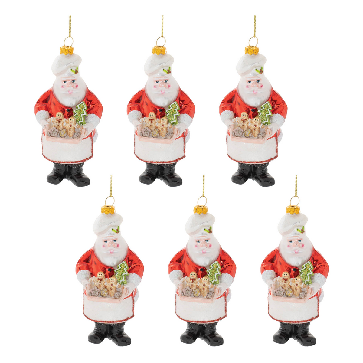 Santa Baker Ornament (Set of 6) 6”H Glass -Ship Only