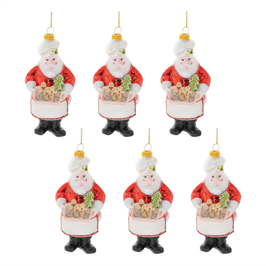 Santa Baker Ornament (Set of 6) 6”H Glass -Ship Only