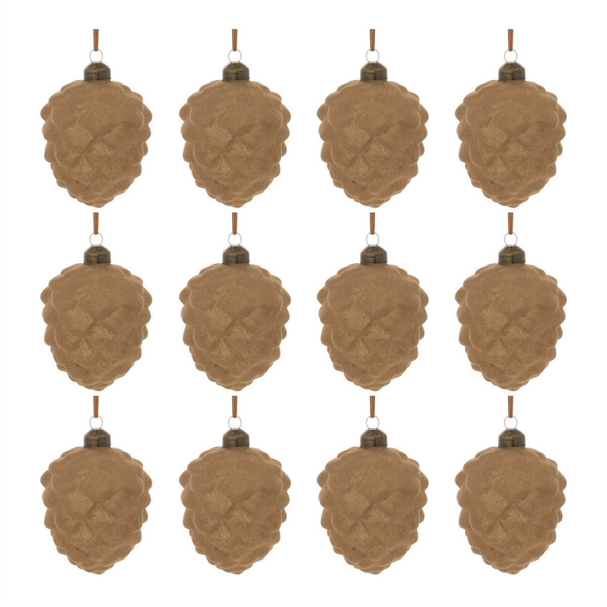 Flocked Glass Pinecone Ornament (Set of 12)
