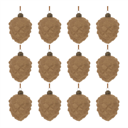 Flocked Glass Pinecone Ornament (Set of 12)