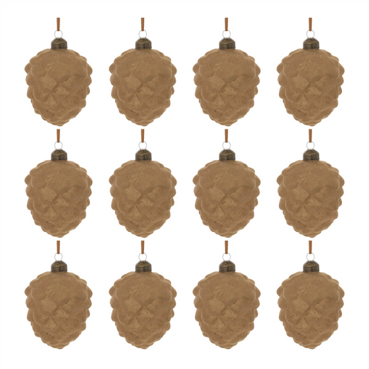 Flocked Glass Pinecone Ornament (Set of 12) -Ship Only