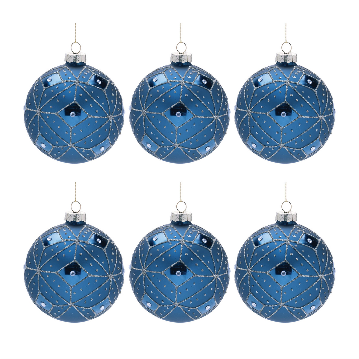 Geometric Glittered Glass Ball Ornament (Set of 6)