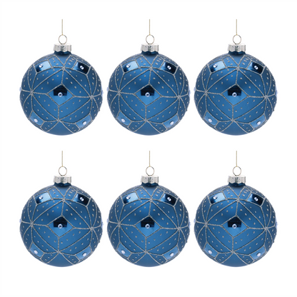 Geometric Glittered Glass Ball Ornament (Set of 6)