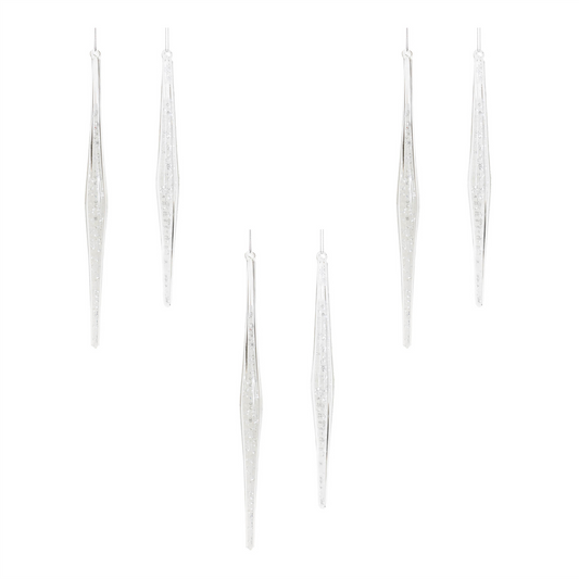 Icicle Ornament (Set of 6) 9.5"H, 11.5"H Glass -Ship Only