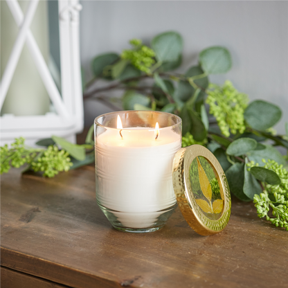 Whit Currant Scented Soy Candle with Pressed Floral Lid 5"D