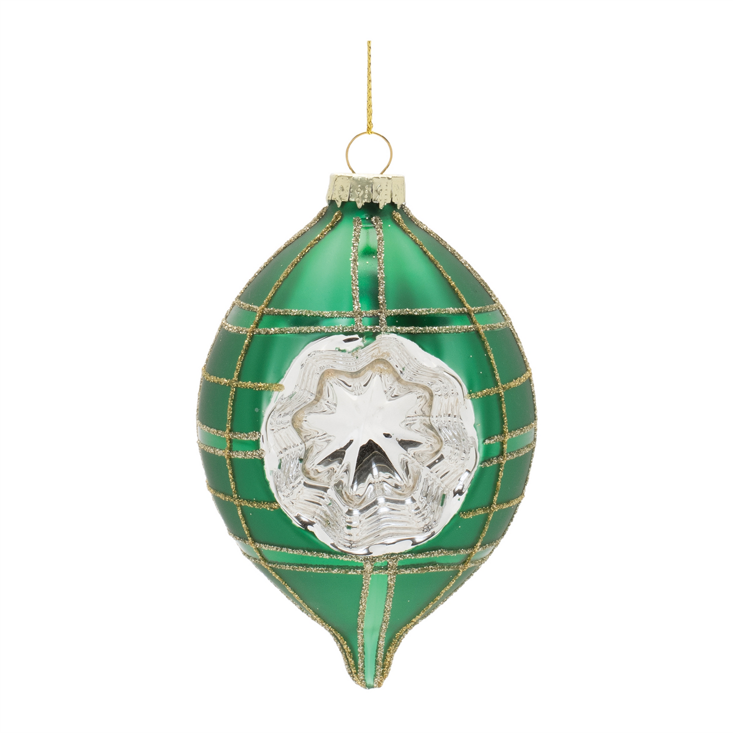 Vintage-Inspired Green Reflector Glass Ornaments – Set of 12