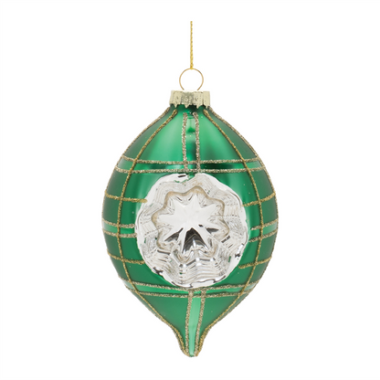 Vintage-Inspired Green Reflector Glass Ornaments – Set of 12