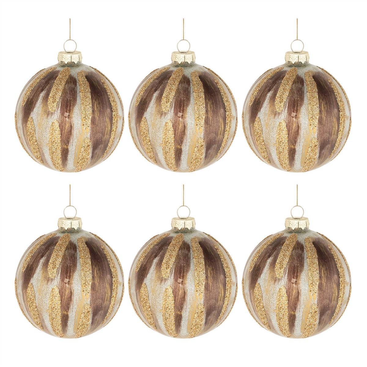Glitter Painted Glass Ball Ornament (Set of 6) -Ship Only