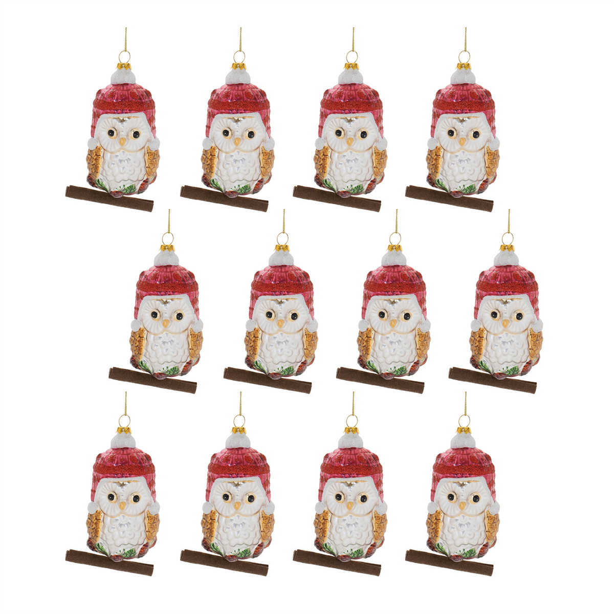 Glittered Glass Owl Ornament (Set of 12)