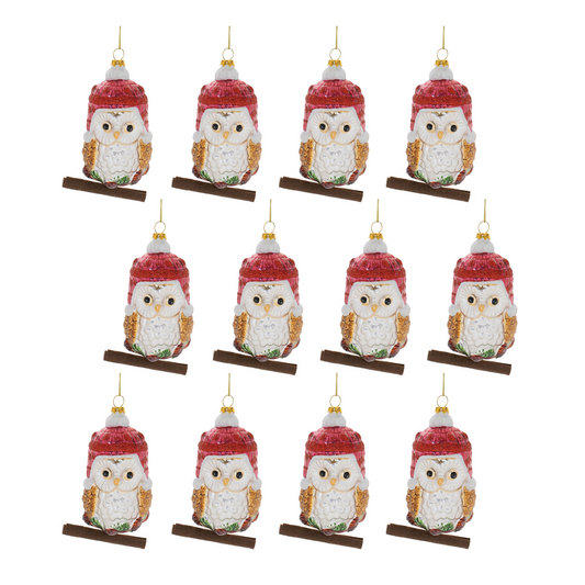 Glittered Glass Owl Ornament (Set of 12) -Ship Only