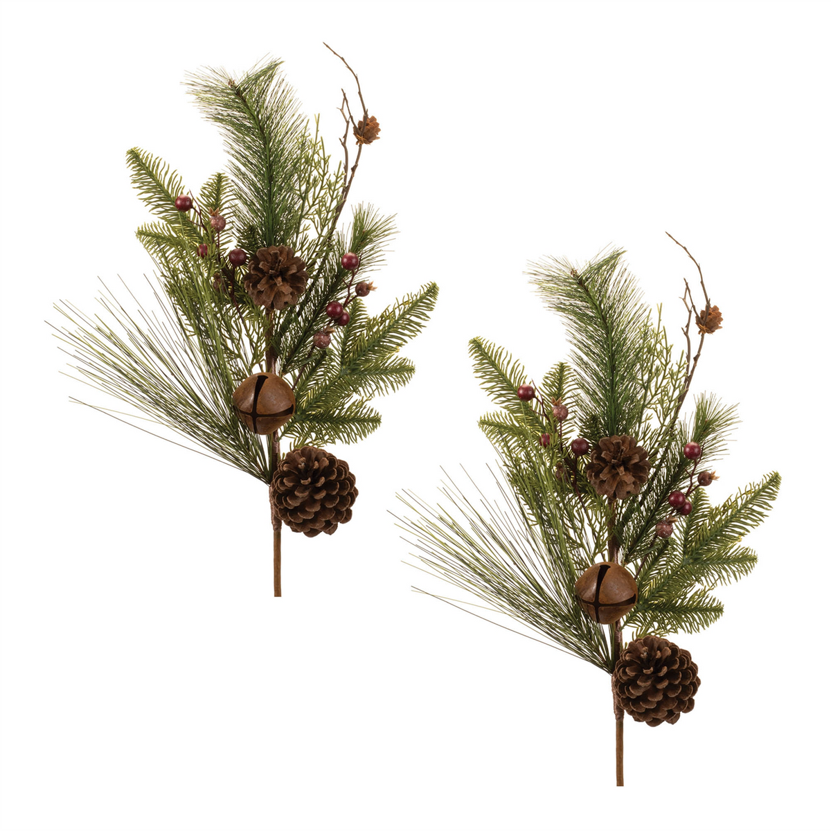 Pine w/Bell Spray (Set of 2) 28.5”H Plastic/Styrofoam/Metal -Ship Only