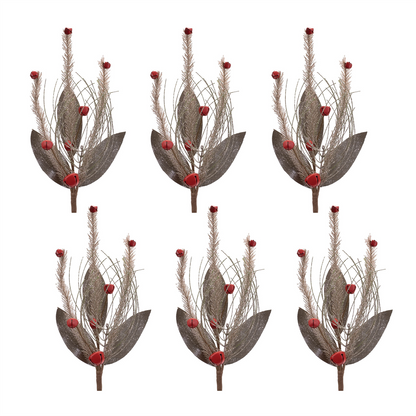 Glittered Pine and Sleigh Bell Spray (Set of 6)