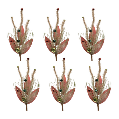 Glittered Pine and Sleigh Bell Spray (Set of 6)