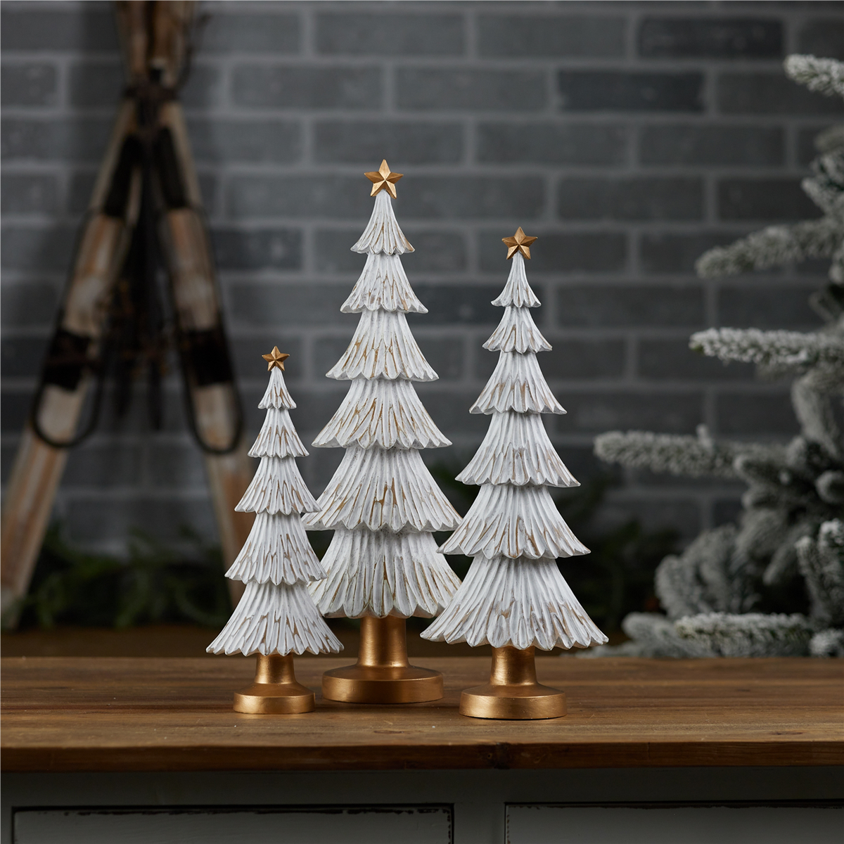 Carved Winter Christmas Tree (Set of 3) -Ship Only