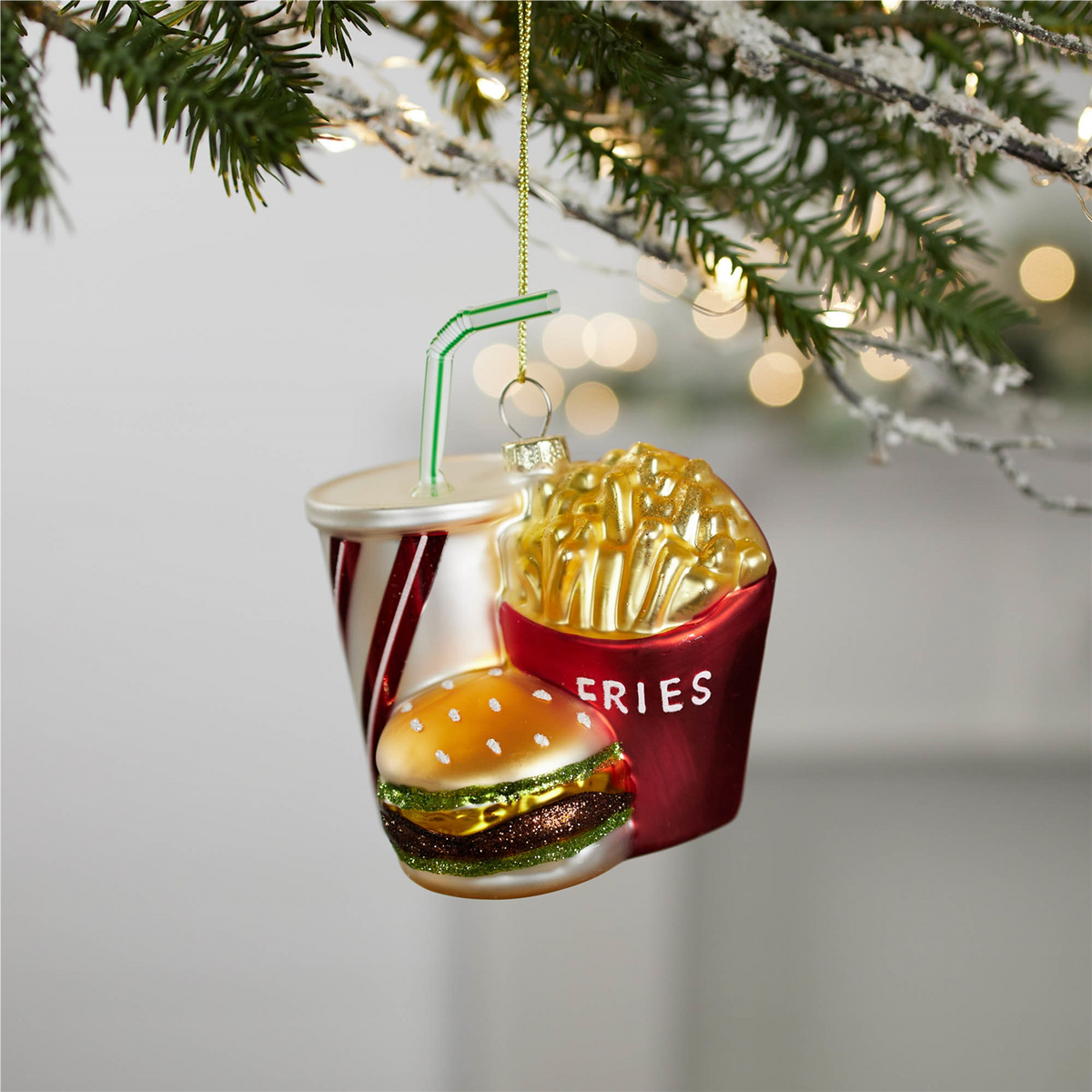 Burger/Fries/Drink Ornament (Set of 4) 4.5”H Glass -Ship Only