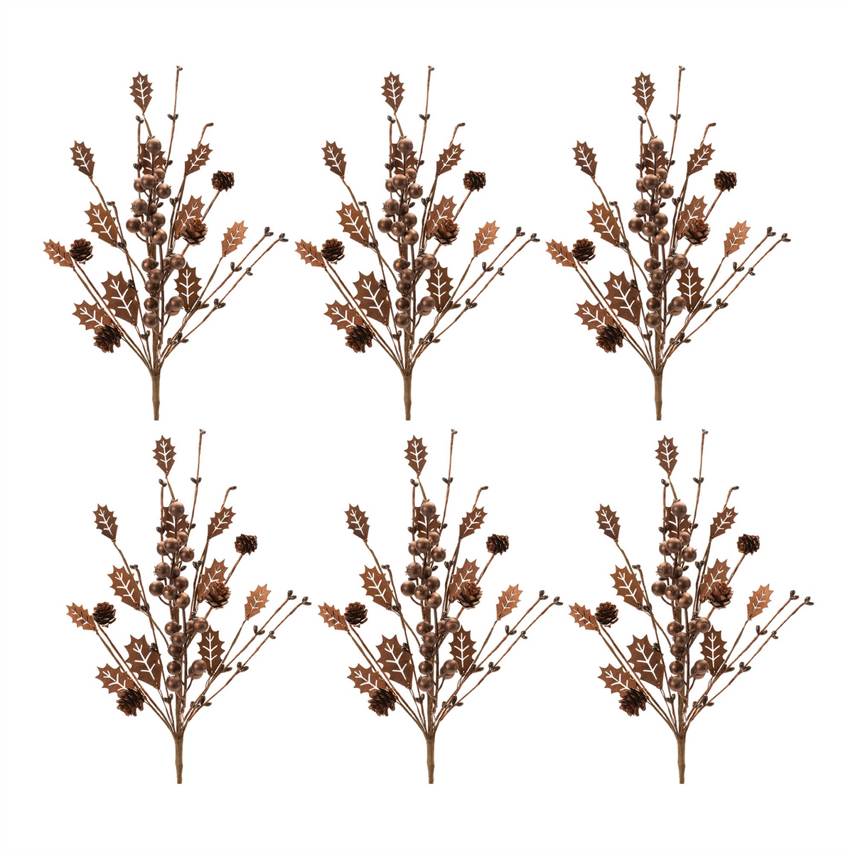 Mixed Holly Berry Pinecone Spray (Set of 6)
