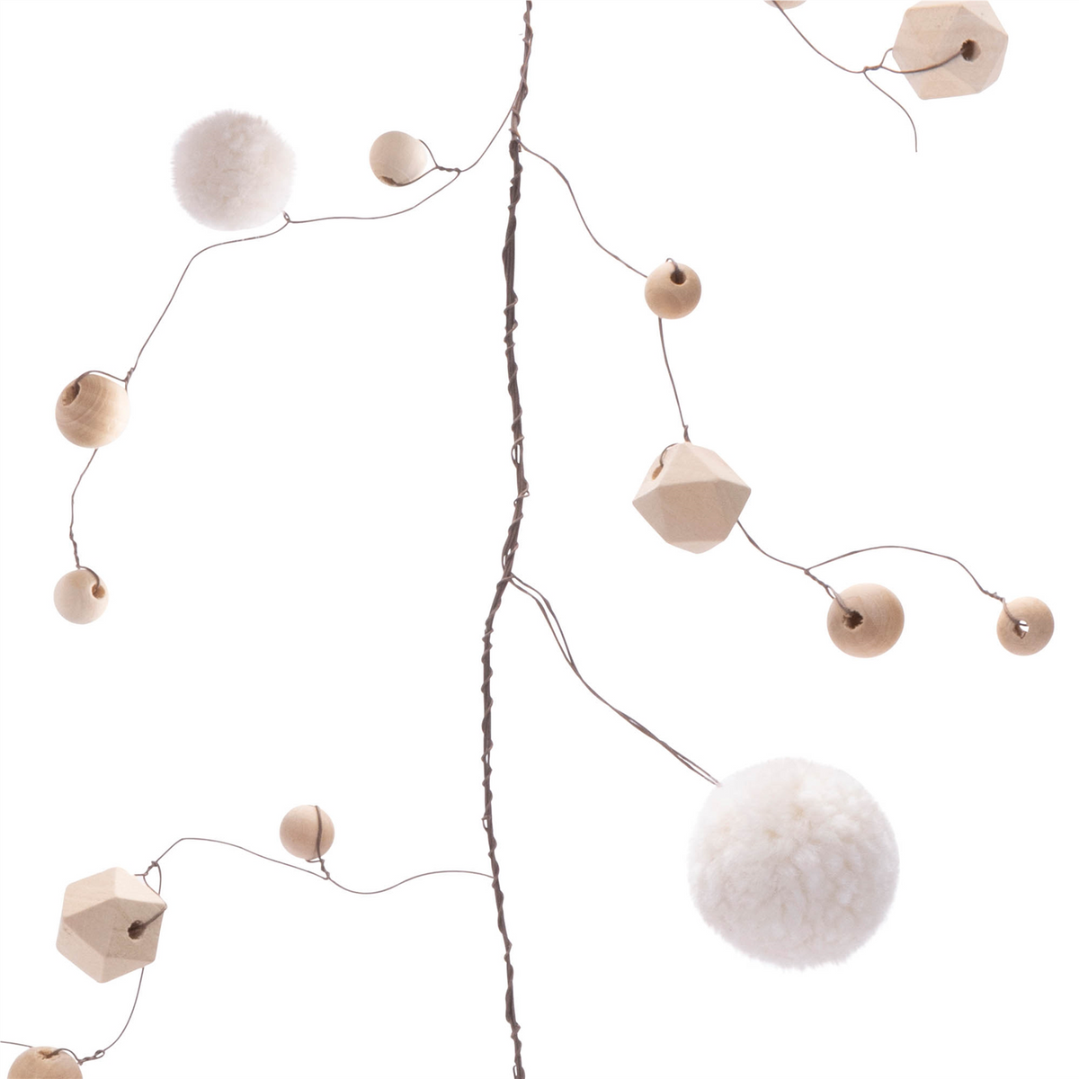 Wood Bead and Puff Ball Garland (Set of 2) -Ship Only