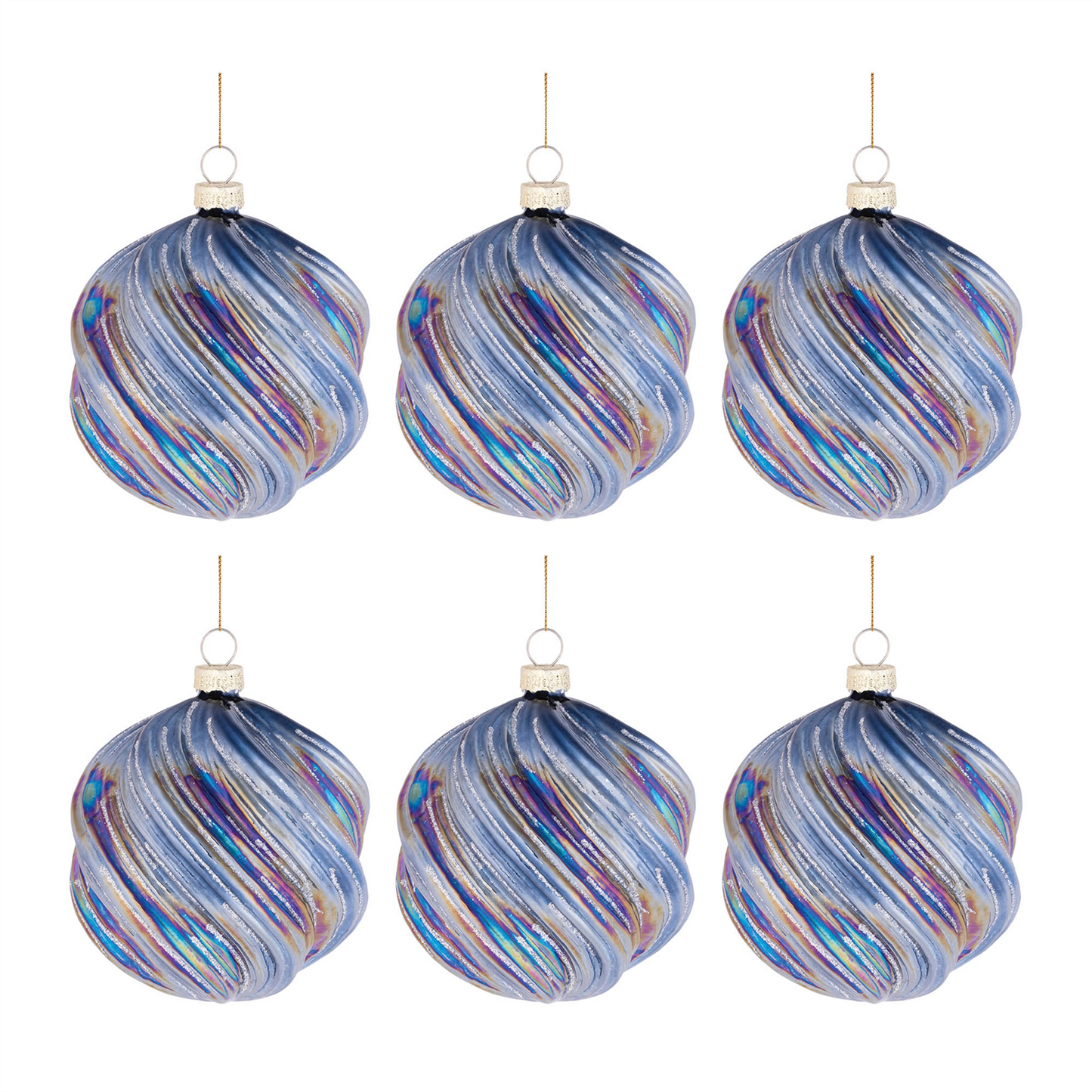 Iridescent Swirled Glass Ornament (Set of 6)