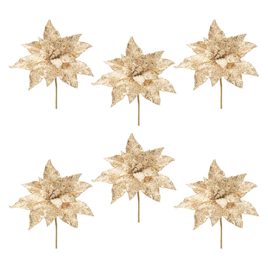 Beaded Poinsettia Flower Stem (Set of 6) -Ship Only