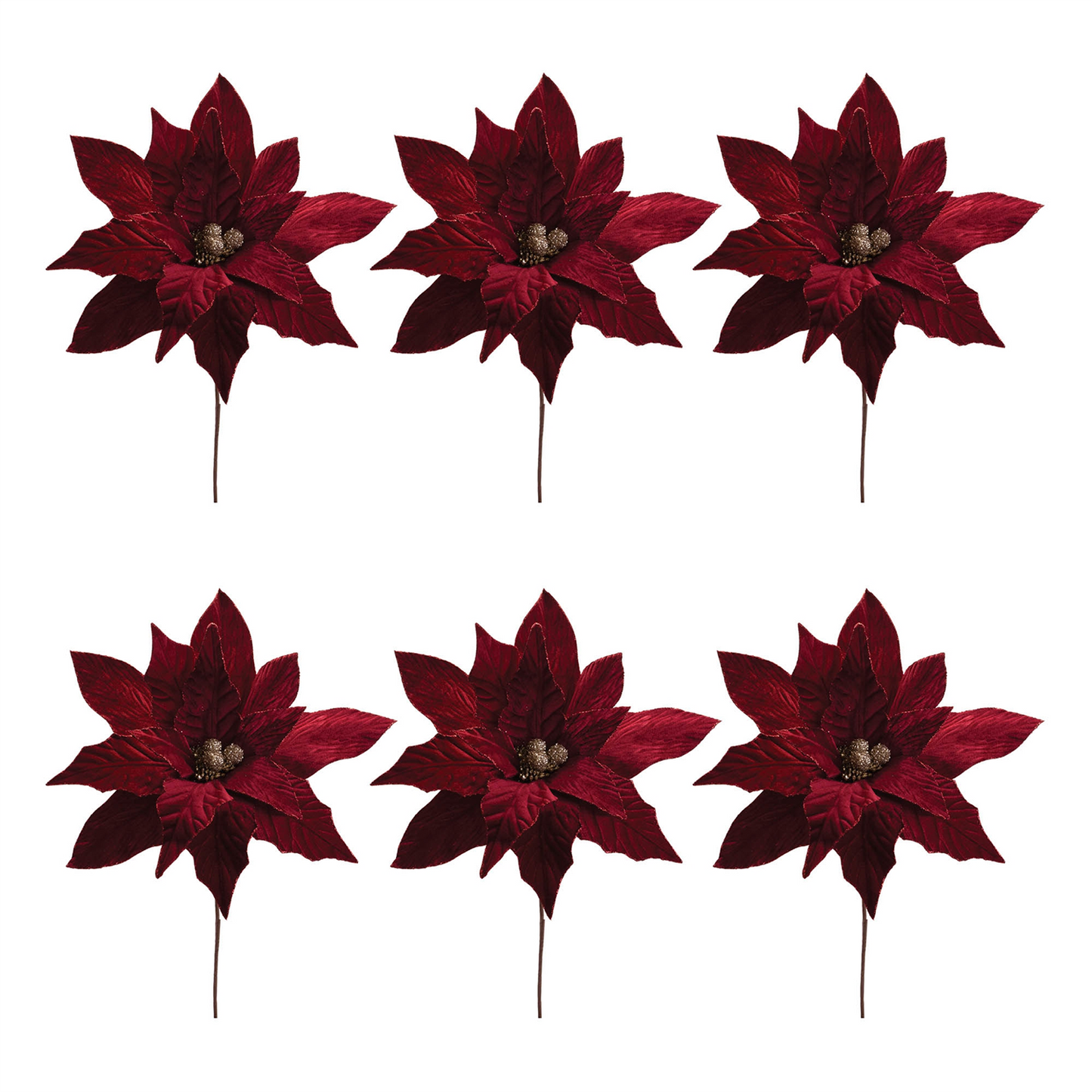 Glittered Poinsettia Flower Stem (Set of 6)