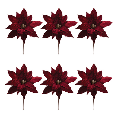 Glittered Poinsettia Flower Stem (Set of 6)