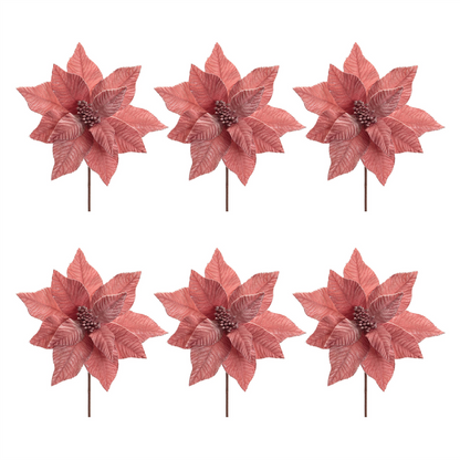 Glittered Poinsettia Flower Stem (Set of 6)