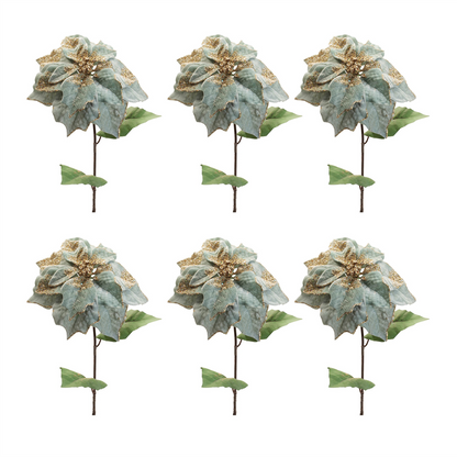 Glittered Poinsettia Flower Stem (Set of 6)