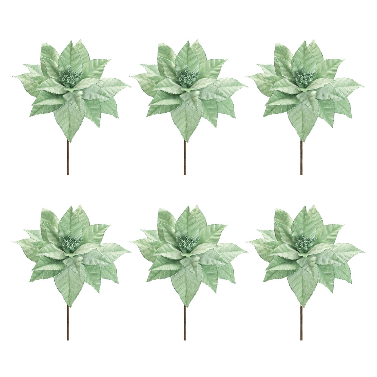 Glittered Poinsettia Flower Stem (Set of 6)