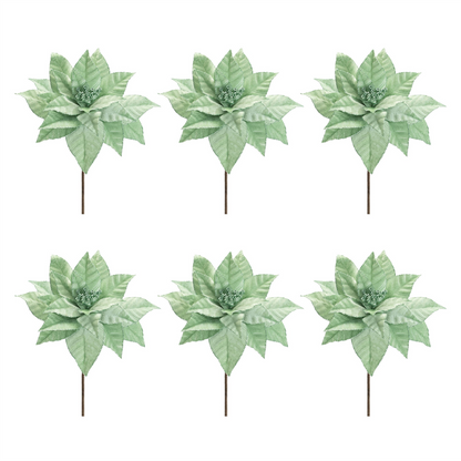 Glittered Poinsettia Flower Stem (Set of 6)