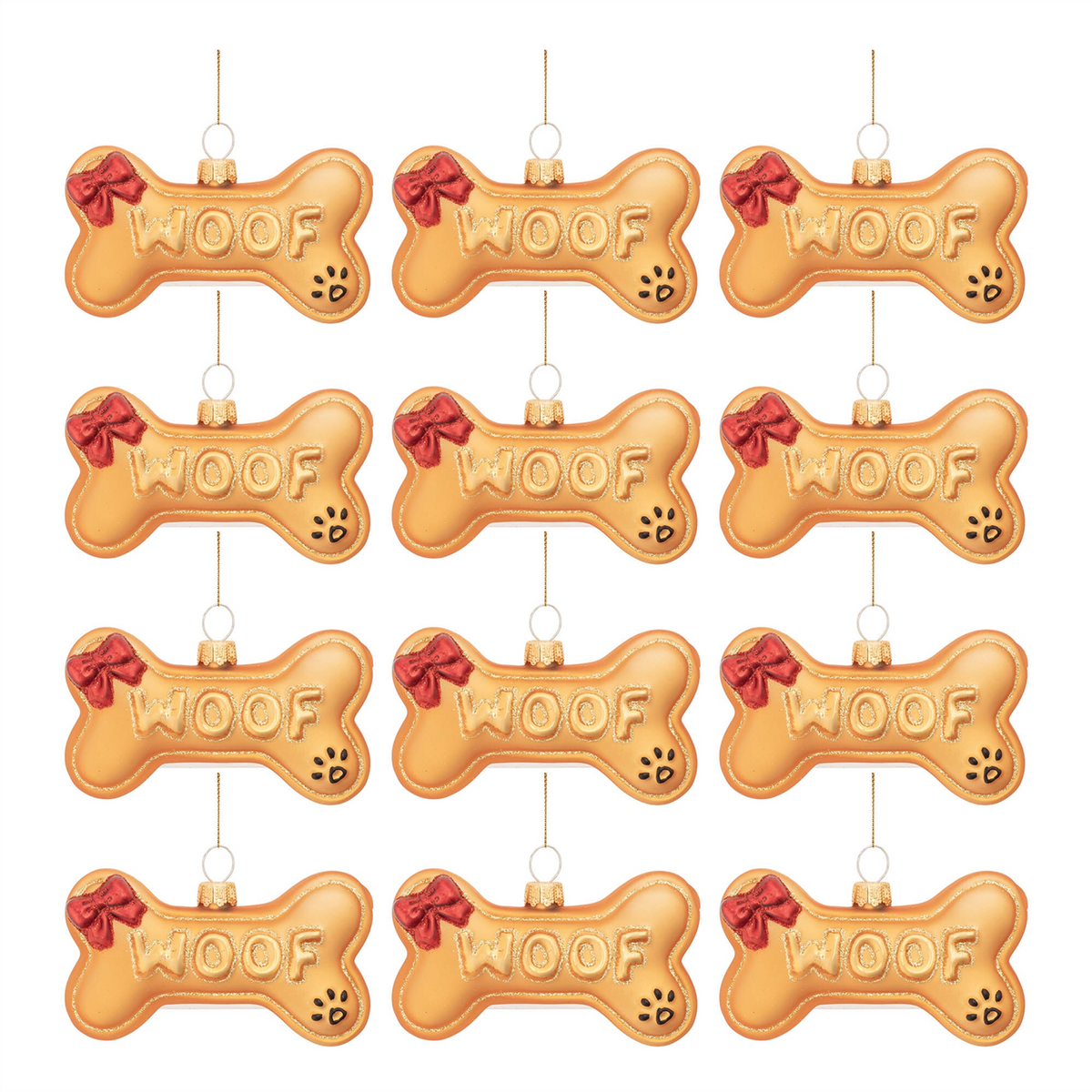 Woof Bone Ornament (Set of 12) 3.75"L x 3"H Glass -Ship Only