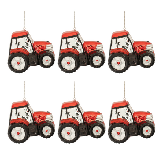 Glittered Glass Tractor Ornament (Set of 6) -Ship Only