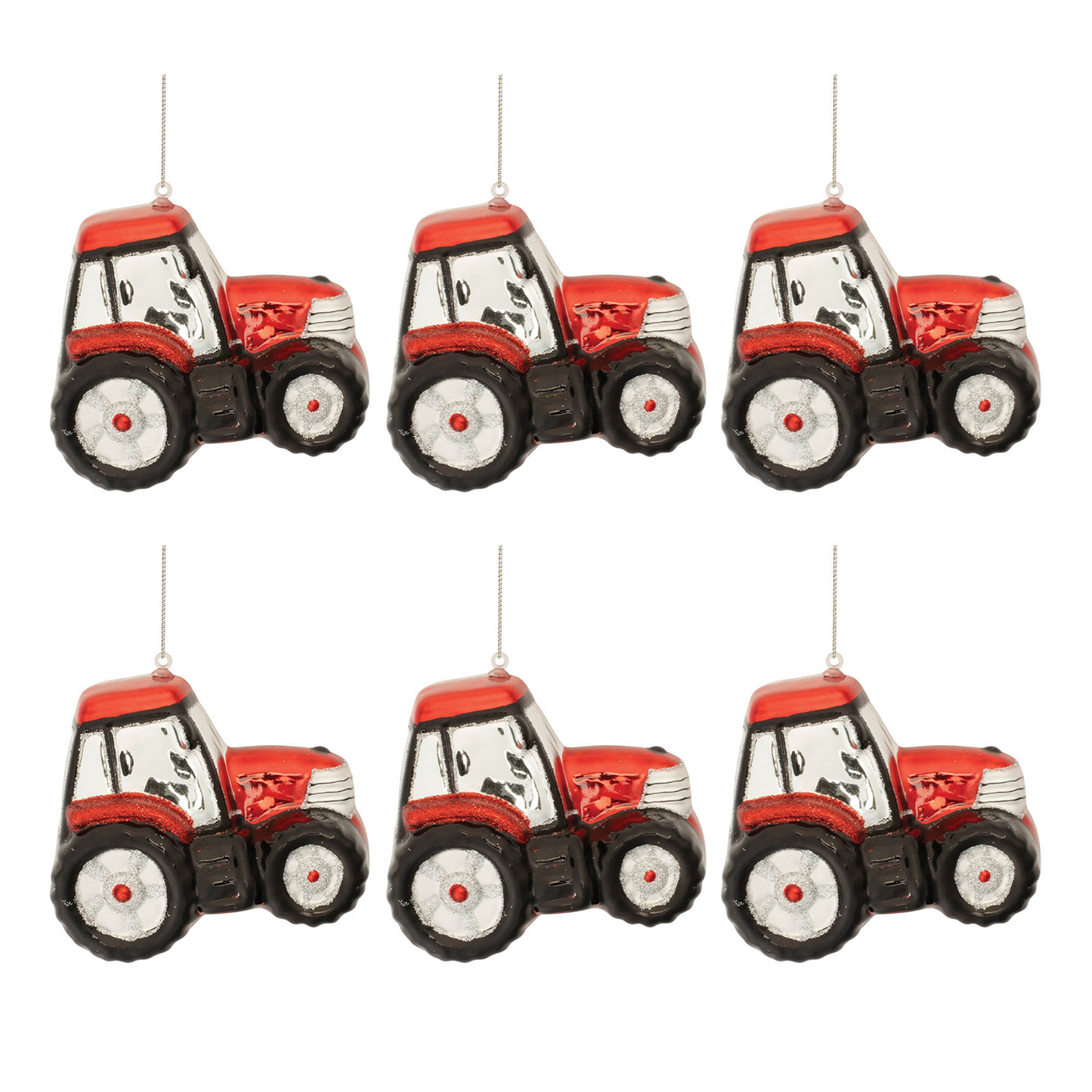 Glittered Glass Tractor Ornament (Set of 6)