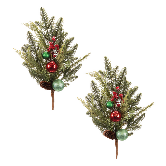 Pine w/Ornament Spray (Set of 2) 33”H Plastic -Ship Only