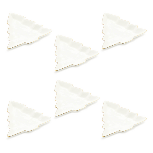 Trinket Tree Dish (Set of 6) 6.5"L x 1"H Porcelain -Ship Only