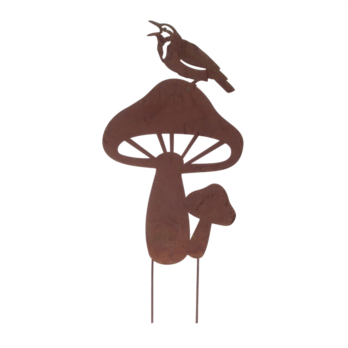Bird & Mushroom Stake (Set of 2) 19"H, 19.5"H Iron -Ship Only