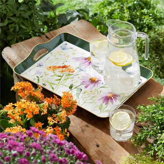 Wildflower Insect Print Tray with Handles 17"L -Ship Only